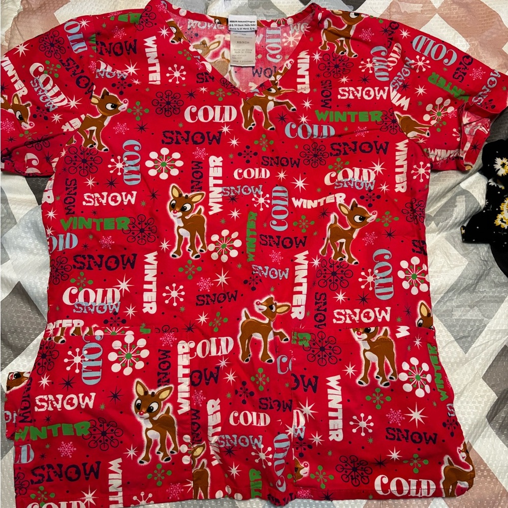 Rudolph Christmas scrub top